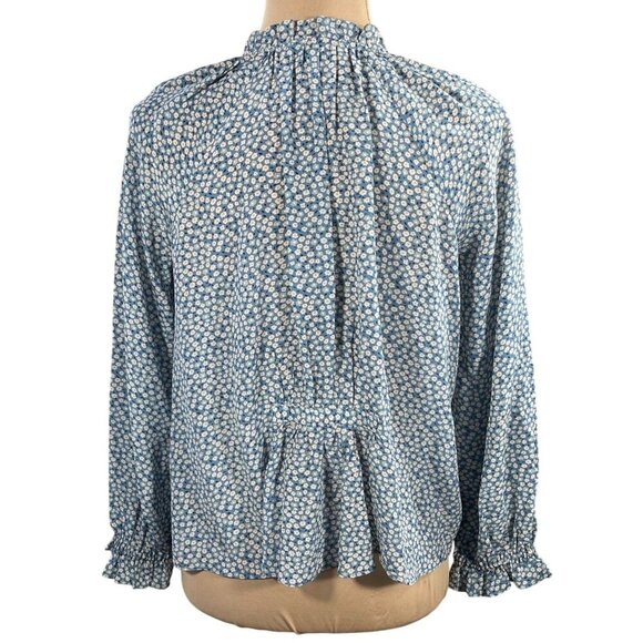 Madewell Silk Poet Popover Top Bitsy Floral Blue Size XS Extra Small Long Sleeve - Picture 3 of 7